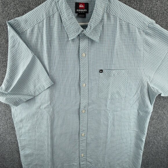 Quiksilver Black Blue XL Short Sleeve Check Rayon Polyester Streetwear Shirt Men - Picture 2 of 11